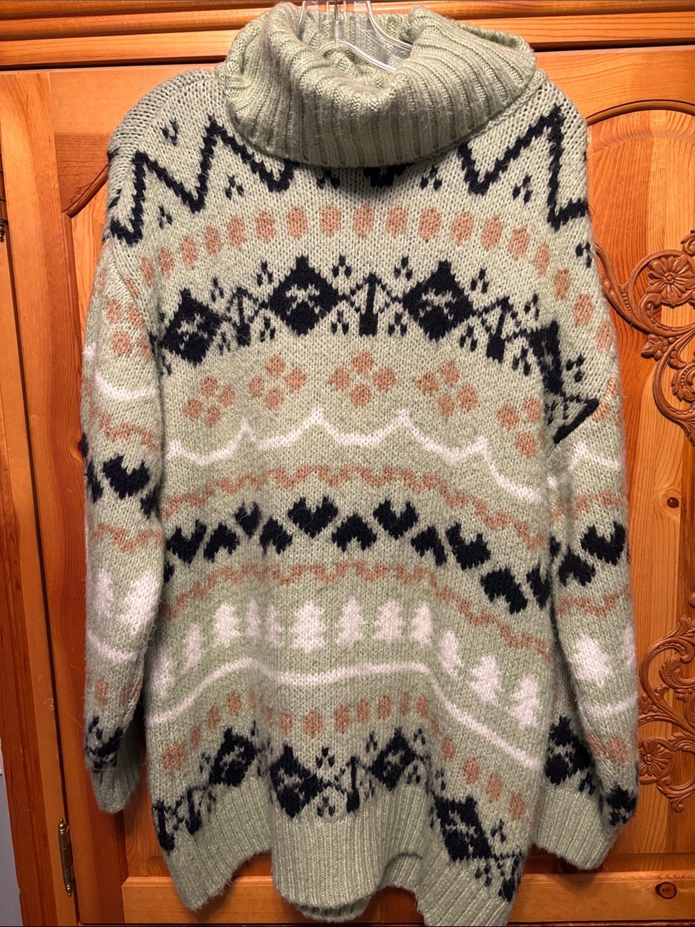 Anthropologie Sage Green Fair Isle Cowl-Neck Sweater